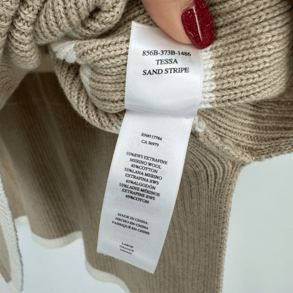 Rails Tessa Womens Sweater Size L Wool 1/4 Zip Ribbed Knit Sand Stripe Preppy - Picture 13 of 15